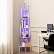 Corner Shelf Stand, 5-Tier Corner Bookshelf with LED Light Corner Shelves for