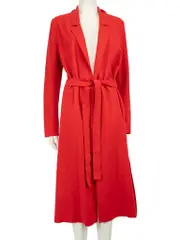 Red Wool Long Belted Coat