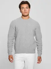 GUESS Men's Grey Lattice Wesley Knit Jumper Size: Medium, Elastane