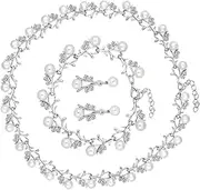 [Holibanna] Pearl Necklace Set Crystal Dangler Pearl Bangle Bridal Necklace for Valentine's Christmas