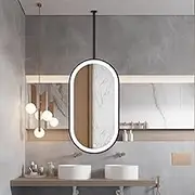 Floating LED Lighting Bathroom Mirror,Suspended Hotel Vanity Mirror,Oval Ceiling Mount Decorative Mirror Above Sink,with Metal Frame and Hanging Rod,50 * 120cm