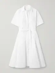 [MCQUEEN] MCQUEEN - Belted Organic Cotton-poplin Midi Shirt Dress - White - IT42 IT 42 White