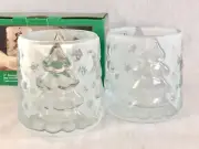NIB Set of 2 Frosted Christmas Tree Votives - Celebrations by Crystal Clear