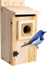 Blue Bird Houses for outside with Copper Guard, Pole, Thicken Wooden Hanging Bir