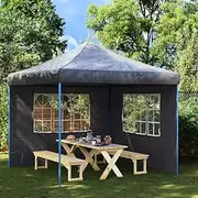 Anthracite Party Tent Sidewall 2 pcs with Window, PE UV & Water Resistant Panels, 300x195 cm, Outdoor Event Marquee, Easy Hook & Loop Fasteners