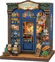 Fsolis DIY Book Nook Kit, Wooden Dollhouse Kit, Miniature Tiny House Craft Set for Bookshelf Decoration, Creative Home Desk & DIY Gift Idea (Journey Trace Bookshop)