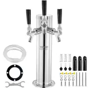 Triple Taps Draft Beer Tower Dispenser Stainless Steel Keg Beer Tower, Kegerator