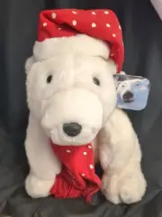 Coca Cola Plush Design 1997 stuffed polar bear w hat & scarf