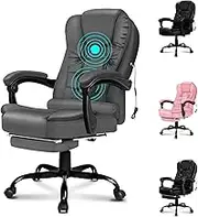 ALFORDSON Ergonomic Office Chair with Massage, Footrest and 150° Recline, PU Leather Executive Managerial Chair with SGS Listed Gas-Lift, Swivel Gaming Chair for Computer Task Desk, Max 180kg (Grey)