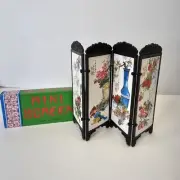 VTG Dollhouse Miniature 4 Panel Folding Screen Asian Flowers/ Birds