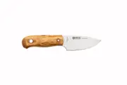 Helle-Mandra1620 - 69mm 12C27 Flat Grind Stainless Steel Knife (Curly Birch & White Liners Handle with Leather Sheath)