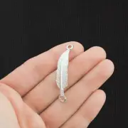 4 Feather Connector Silver Tone Charms - SC3319