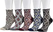 [ZZIYEETTM] 5 Pairs Autumn and Winter Nordic Flower Socks Women Vintage Ethnic Cotton Cute Floral Socks