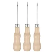 3pcs Handwork Sewing Awl Reed Wood Hook Head Leather Punch Hole Tool, Log Color