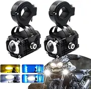 Motorcycle LED Fog Driving Lights,4 Fuctions 3 Colors All-in-One,White/High Beam,Amerb/Low Beam,Ice Blue/DRL,Strobe/Warning Spot Light kits with Switch for Motorcycle ATV SUVs e-Bike Tractor Boat.