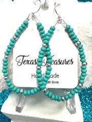 Turquoise & Silver Seed Bead Sterling Silver Filled Teardrop Earrings 2/3/4 Inch