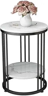 Exquisite Home Marble Coffee Table, 2-Tier Metal Round Side Table Living Room Bedroom Hotel Sofa Side Table Magazine Storage Rack(Size:50 * 50 * 55CM,Color:A)