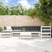 8 Piece Garden Lounge Set - White Solid Wood Outdoor Furniture Set for Patio, Porch, Balcony - Includes Table, Chairs & Soft Cushions for Cozy Conversation