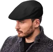 [TUONYIS] Black Flat Cap,Men's Flat Caps,Painter's Newsboy Hat,Adjustable Newsboy Beret Hat, Brushed Cotton Flat Cap,Baker Boy Cap for Men Out Walking Golfing