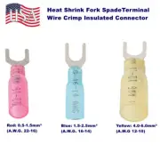 50-100 Insulated Electrical Heat Shrink Fork Wire Spade Crimp Terminal Connector