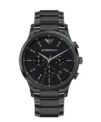 在飛比找Yahoo!奇摩拍賣優惠-EMPORIO ARMANI 沉穩內斂三眼計時錶-黑鋼帶(A
