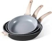 Non Stick Frying Pan Set(9.5+11+12.5 Inch) Ceramic Black/Grey PFOA & PFAS Free