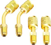 Brass R410A Adapter 5/16" SAE Female to 1/4" SAE Male Flare for Air Conditioners HVAC, 2 Straight + 2 Angled 45° Adapters