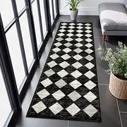 Lahome Moroccan Trellis Runner Rug - 2x8 Black Hallway Runner Rug with Rubber Backing, Checkered Kitchen Non Skid Carpet Runners Washable Indoor Mat for Camper Entryway Bathroom Hardwood Floor