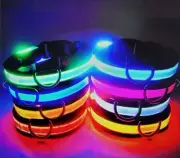 Dog Orange LED Collar Nylon Adjustable Light up or Flash For Night Safety
