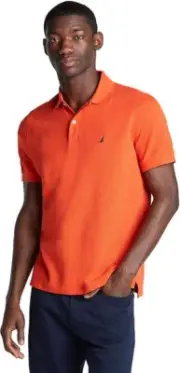 Nautica Men's Classic Fit Short Sleeve Solid Deck Polo Shirt, Orange, XL