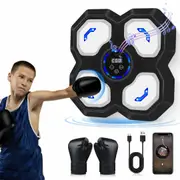 Boxing Machine Music Smart Bluetooth Trainer Wall Mounted LED Electronic Workout Focus Training Gloves Home Office Gym Fitness Black
