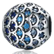 Solid 925 Sterling Silver Blue Mermaid Scale Pandora Inspired Charm