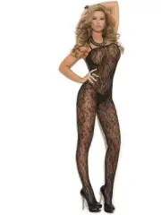 Stunning Rose Lace Bodystocking with open crotch in Black, Red, also in plus siz