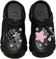 [Dikermoon] Women's Glitter Stars & Chain Clogs, Platform Soft Sole Two-Way Wear Holes Shoes, Breathable Heightening Beach & Garden Clogs