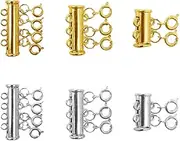 [Baoblaze] 3 Sizes Slide Necklace Spacer Clasp Multi Strands Magnetic Necklaces Bracelet Connectors for Jewelry, 6 Pieces (Gold, Silver)