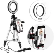 DECORNIJIA Dimmable Ring Light with Tripod Stand and Mobile Phone Holder for Live Streaming Video Chat Makeup and Multi Functional and Flexible Design