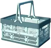 Hbluefat Storage Baskets with Handle, Collapsible Hanging Plastic Basket for Organizing,Shopping Storage Crates for Car,Kitchen, Office, Bathroom, and Picnic Organizing (Teal)