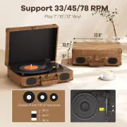 Vinyl Record Player 3-Speed Bluetooth Vintage Turntable with Speakers RCA AUX-in