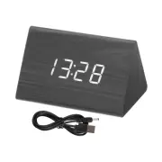 Wooden Alarm Clock with White Digits, Black Digital Alarm Clocks for Bedrooms