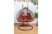 King size Hanging Egg Chair Double Seat - Brown Basket & Brown Cushion