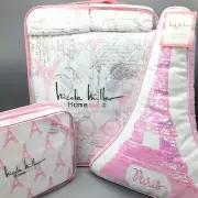 8pc Nicole Miller Paris Eiffel Tower FULL Quilt Sheet Set Sequin Pillow Pink NEW