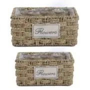 Woven Grass Rectangle Planter Basket Flower Pot Container with Plastic Liner