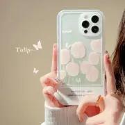Pink Tulip Back Cover With Stand For iPhone 16 15 14 13 12 11 Pro Max Plus Case