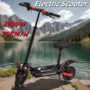 Foldable Electric Scooter 2000W 70KM/H 50KM Range 11" Tyre Black E-Bike