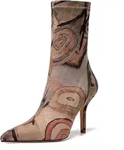 [Generic] Women's Sexy Pointy Toe Stiletto Heels Ankle Boots Printed Stretchy Sock Booties