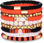9 Pack Game Day Bracelets for Women Stackable Heishi Beaded Stretch Bracelet Football Sport Fan Bracelet Sports Game Team Jewelry Accessories Gifts