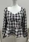 Pleione Black and White Gingham Plaid Long Sleeve Blouse Top Size Large NWT