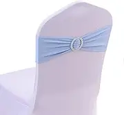 Stretch Elastic Slider Chair Cover Band with Buckle Sash Bows for Party Wedding Event Celeste 10 PCS 14CM (11.5")* 36CM (14.18")