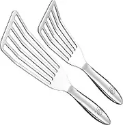 Stainless Steel Fish Spatula Set – 1 Large + 1 Small Metal Spatula for Kitchen, Perfect for Flipping Fish, Pancakes, Eggs & More, Slotted Design, Essential Stainless Steel Kitchen Utensils Set