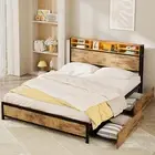 Levede Double Bed Frame Storage Headboard Drawers RGB LED USB Charge Industrial